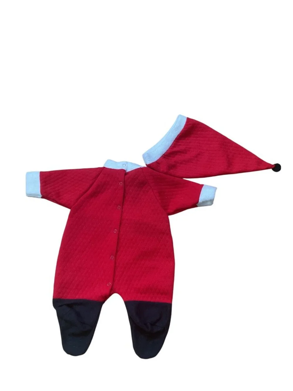 Lil Dreamer Vintage Quilted Santa Baby Footie Romper & Hat Christmas Set New Bor